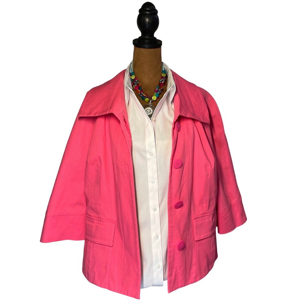 East 5th Womens L Pink 3/4 Slv Button Front Notched Collar Jacket Barbiecore New